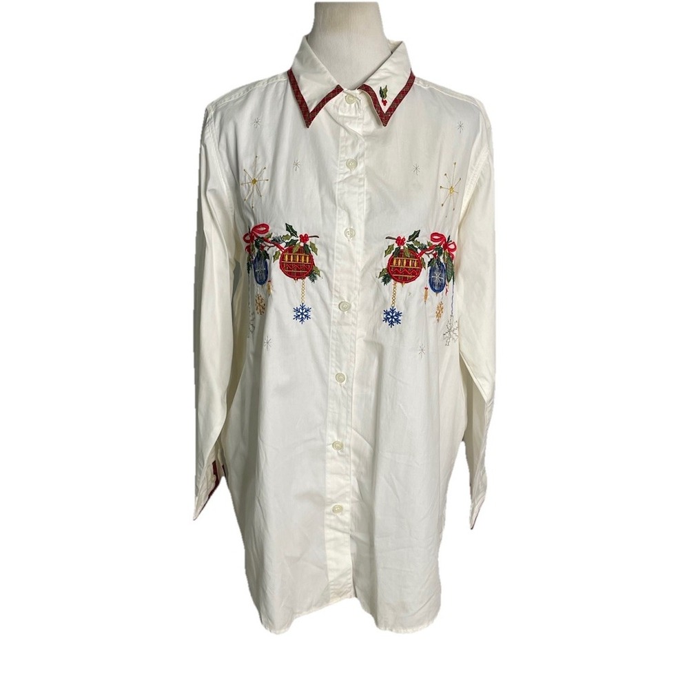 NWT VTG Bobbie Brooks White Appliqué Christmas Holiday Shirt Grandma core 14 - Picture 2 of 7